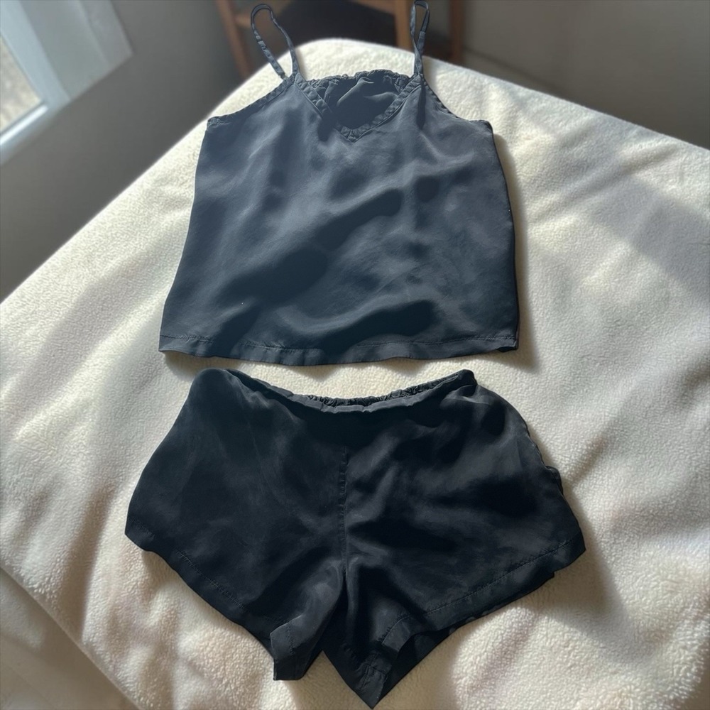 Athleta Calm Cool Cami Shorts Set Women's Large Black Lounge Pajama Sleepwear